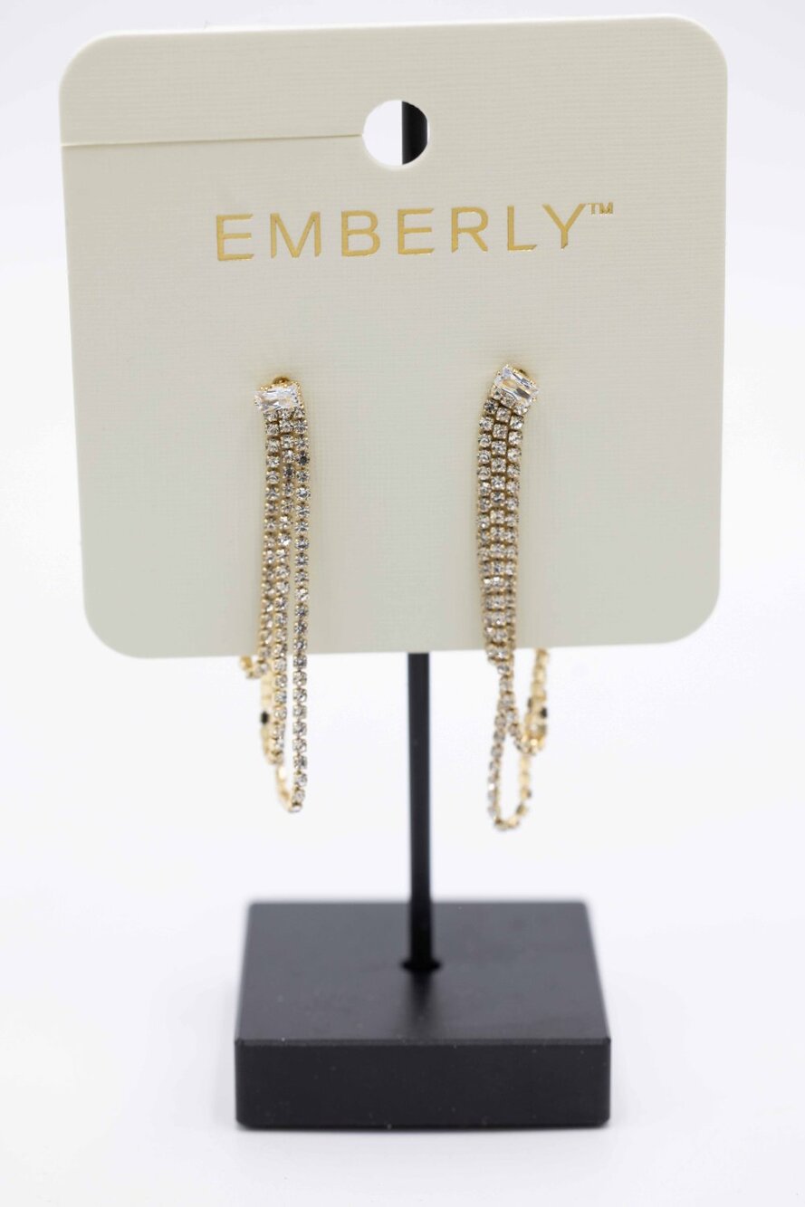 Emberly Dangle Drop Earrings Gold Plated Tone Setting NWT Womens